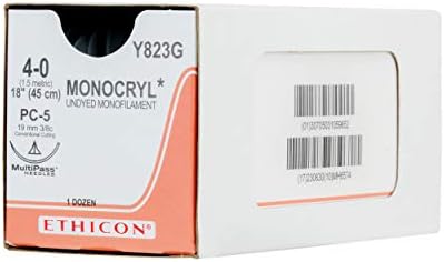 EthiconY823G Poliglecaprone 25 Suture, Synthetic Absorbable, PC-5, 3/8 Circle Needle, Size 4-0, 18" Size
