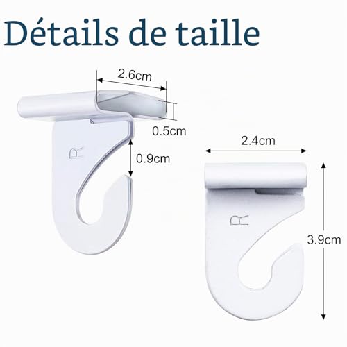 INCREWAY Lot de 20 crochets de plafond en métal pour suspendre des décorations et des plantes dans les salles de classe, les maisons et les bureaux, 20 à droite et 20 à gauche (blanc) – vue 2