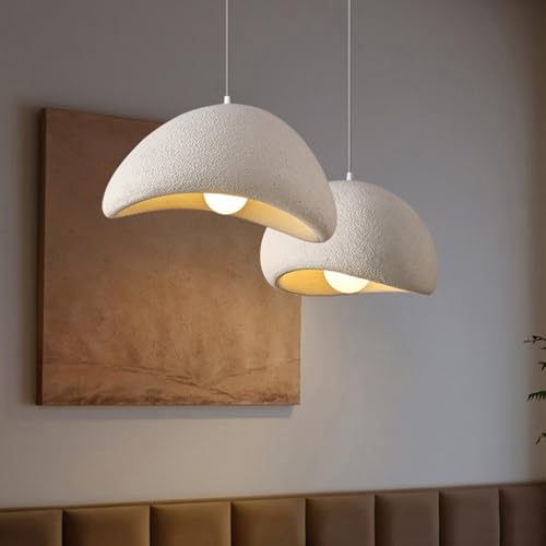 Kreatywna Lampa Wisząca Wabi-Sabi Nowoczesna Lampa Wisząca Biały Matowy Styl Nordycki Cementowa Żyrandol E27 Lampy Wiszące Do Sypialni Salonu Jadalni Pokoju Dziecięcego Kuchni Hotel Restauracja(40cm)