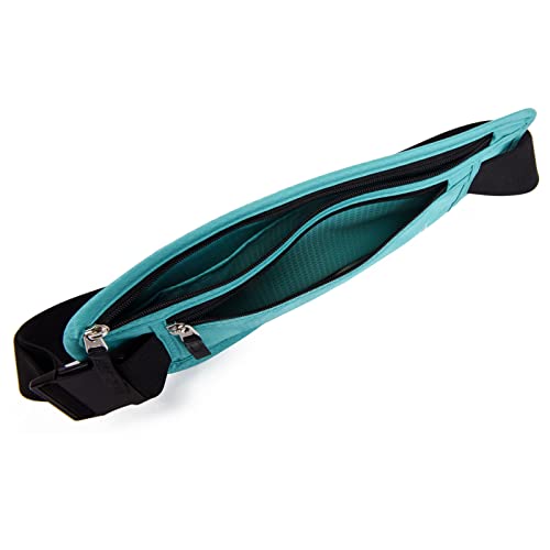 RFID Blocking Money Belt for Men Women, Slim Fanny Pack for Travel,Running,Conceal Waist Wallet for Passport Holder,Phone,Cash(Black Mint Green)