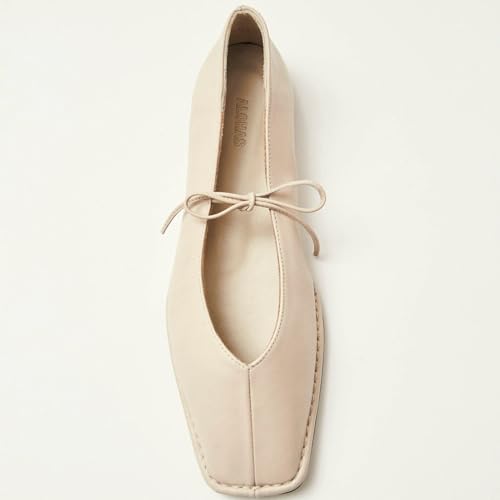 LUXMAX Square Toe Flats for Women Mary Jane Ballet Flats Ballerina Shoes Lace Up Pumps Low Heel Slip On Comfortable Shoes4