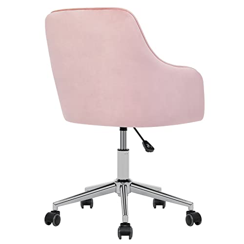 Vanspace Velvet Desk Chair Vanity Chair For Makeup With Wheels And Back Home Office Chair Adjustable Rolling Swivel Chair For Bedroom Vanity Room Pink #TOP7