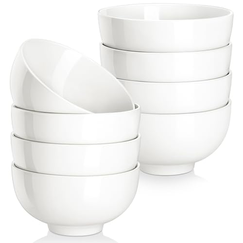 MALACASA Small White Bowls Set of 8, 10 Oz Ice Cream Bowls - Little Ceramic Bowls for Bouillon,Side Dishes, Dessert, Oatmeal, Fruit, Portion Control - Dishwasher & Microwave Safe.
