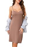 Vlazom Combinación Interior Mujer Vestidos Camisones Modal Sexy con Correas Ajustables(L,Café)