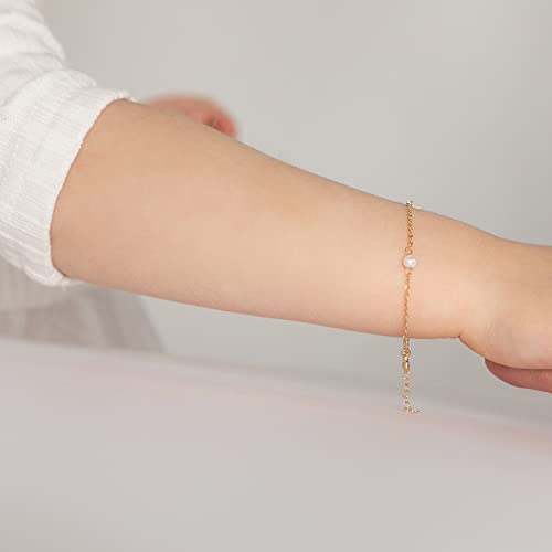 In Season Jewelry 14k Yellow Gold Polished Cross Bracelet For Toddler Girls, 5" - 6", Cultured Pearls, Religious Gift3