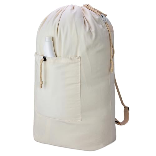 Laundry Bag Backpack, Canvas Laundry Bag with Straps & Drawstring