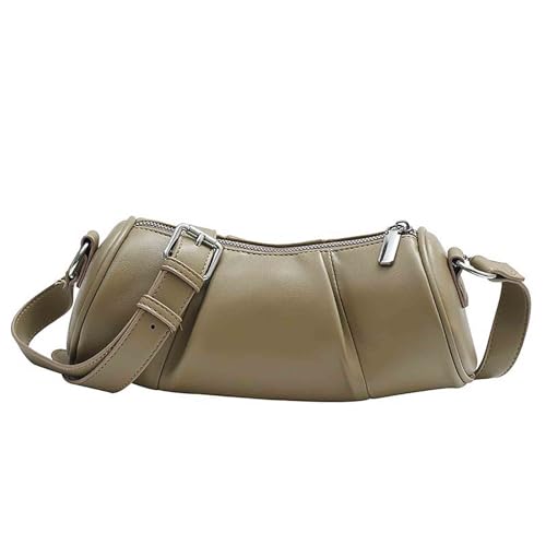 Retro hand-held PU cylindrical bag for women, niche pleated texture, commuting shoulder bag, crossbody bag