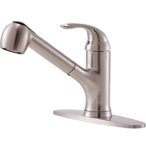Hotis Home Brushed Nickel Stainless Steel Single Lever Single Handle Pull Out Kitchen Faucet,Pull Out Sprayer Prep Kitchen Sink Faucets with Deck Plate