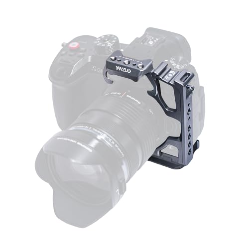 Image of YANZUO Lightweight Camera Cage for Panasonic Lumix GH5, 6061 Aluminum Alloy Protective Frame with Arca Swiss Quick Release Plate, Dual Cold Shoe Mounts, for Shooting Expansion (Titanium)