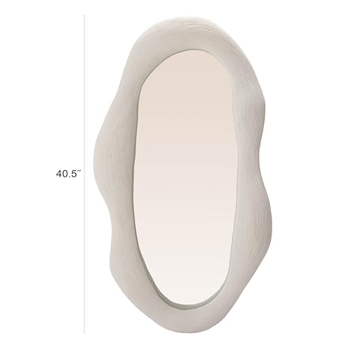 Bloomingville Resin Organic Shaped Wall Mirror with Debossed Lines in Volcano Finish, White by Bloomingville - Used condition - Image 2