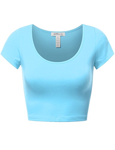 Fifth Parallel Threads FPT Womens Basic Short Sleeve Scoopneck Crop Top Aqua S