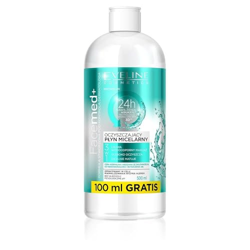 Eveline Cosmetics Facemed+ Facemed+ Purifying Micellar Water 3-in-1 for Normal & Combination Skin with Phycosaccharide® ACG, Aquaxyl™, and Cucumber Extract - 500ml