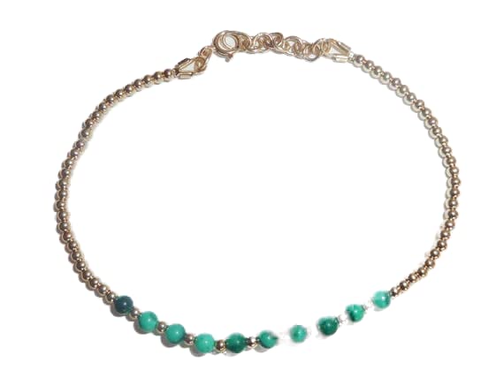 Bracelet malachite 3mm perles rondes lisses unisexes 7 pouces
