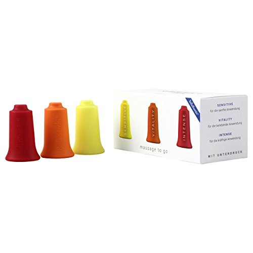 3er Set BellaBambi® mini trio Schröpfgläser | 3 Intensitäten für Massage Beauty Wellness & bei Muskelverspannung | Ideal als Faszien-Massage & Trigger-Punkte | Ganzkörper geeignet | Gelb, Orange, Rot