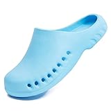 Breathable Work Clogs, Non-Slip Kitchen Shoes for Operating Theatre Nurse Doctor Garden Restaurant Mechanic, Comfy Chef Slippers Slide Sandals (Sky Blue, Adult, Women, 4, Numeric Range, US Footwear Size System, 5, Medium)