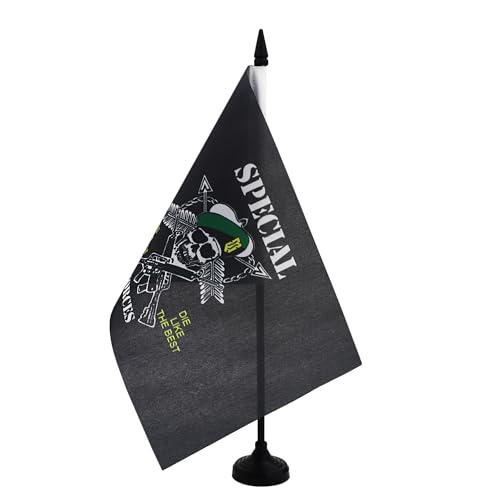 AZ FLAG - Bandiera Da Tavolo USA Army Speciale Forze 21x14 cm - Piccola Bandiera delle Forze Speciali Americane Da Ufficio 100% Poliestere Con Asta Di 25cm E Base In Plastica Nero