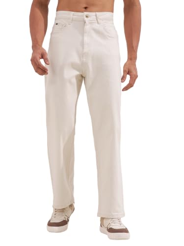Image of Highlander Men Men's Premium Loose Straight Fit Mid-Rise Cotton Lycra Jeans - Button Closure, Machine Washable, Comfortable All-Day Wear for Casual & Semi-Formal Occasions