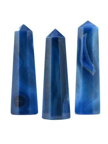 Image of Crystal Heaven Certified Blue Agate Crystal Tower Obelisk Point For Chakra, Healing And Balancing - Aaa Grade Original Certified Gemstone Agate For Reiki Meditation Yoga Spiritual (2-3 Inches)