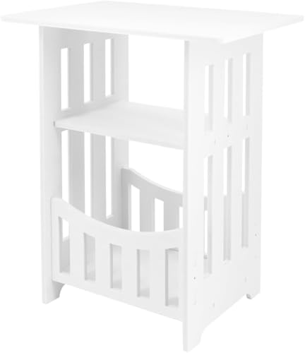 Mesitas Auxiliares Nórdicas Blancas - Mesitas De Noche Y De Sofá De 2 Niveles para Sala De Estar, Dormitorio Y Baño - Elegante Mini Armario De Almacenamiento, Ideal para La Decoración Y