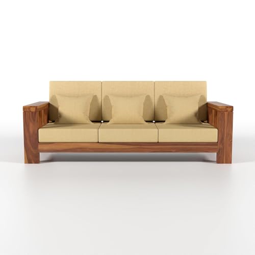 Image of Wooden 3 Seater Sofa for Living Room | Solid Wood Sofa Sofa Set for Home & Office | Lounge (Honey, 3 Seater)