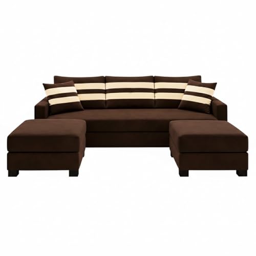 Image of Kassian 5 Seater L Shape Sofa Set with 2 Movable Ottomans | Flexible Layout | Rich Velvet Suede Fabric | Silver Legs | Modern Sofa for Living Room (Dark Brown)