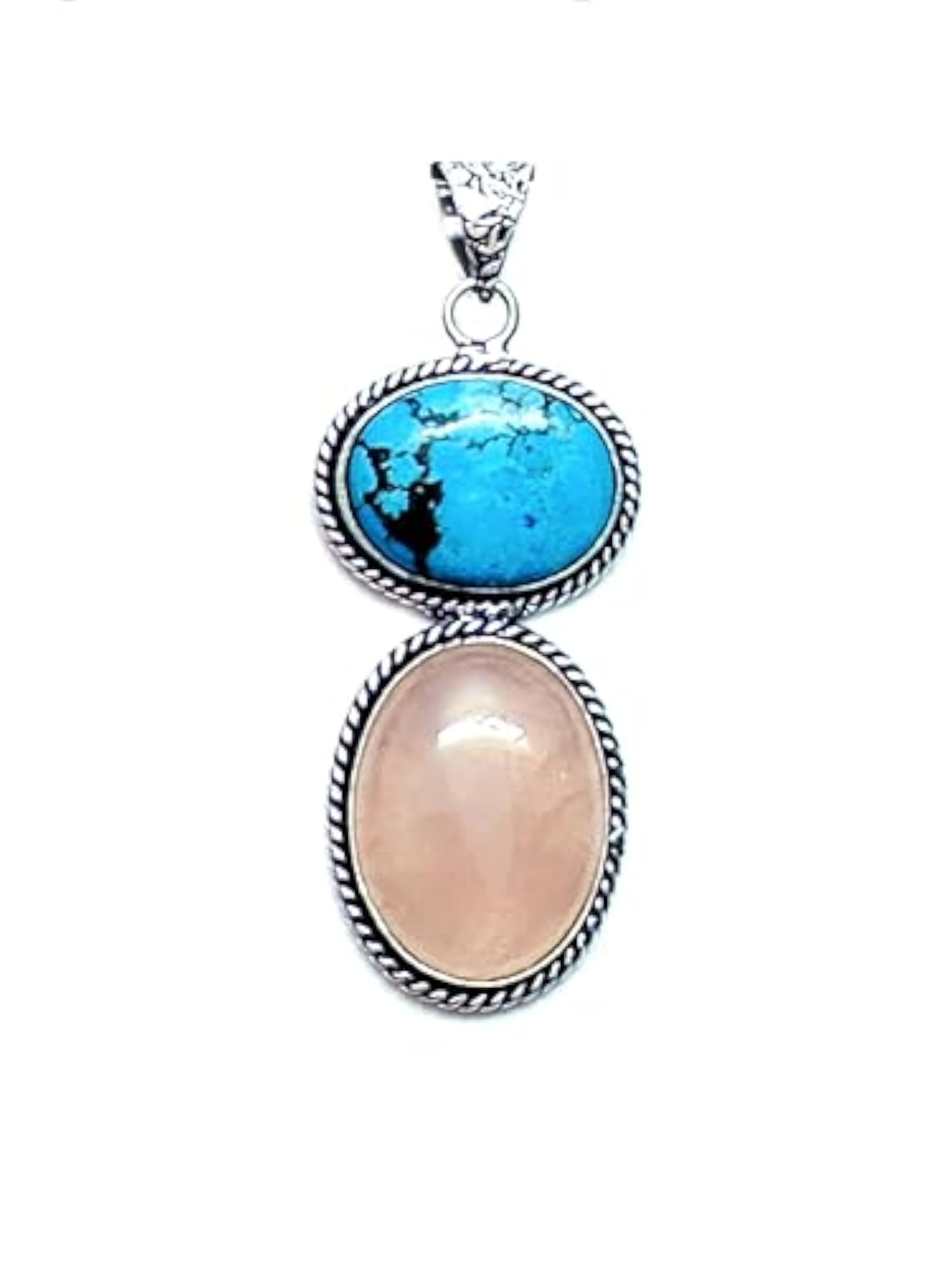 Natural Rose Quartz and Turquoise Oval Crystal Pendant