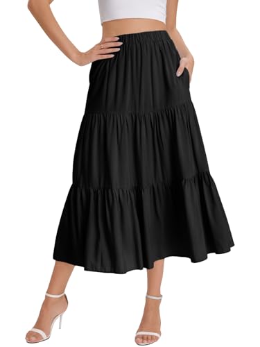 Bloggerlove Tiered Maxi Skirts for Women Trendy Summer Long Flowy Skirt Boho Beach Skirts with Pockets XS-XL4