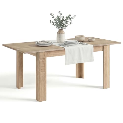 duehome | Mesa de Comedor Extensible, Mesa Rectangular, Modelo Sira, Acabado en Roble Canadian, Medidas: 140-190 cm (Largo) x 90 cm (Ancho) x 78 cm (Alto)