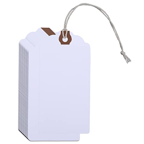 60 Pieces Blank Manila Shipping Tags With Elastic String Attached Inventory Tags Luggage Paper Tag Present Tags Cardboard Tags With String Hang Label Tags With Reinforced Hole 4 3/4" X 2 3/8" (White) #TOP7
