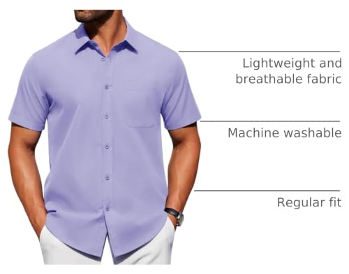 Image of Alimens & Gentle Men's Short Sleeve Dress Shirts Wrinkle Free Untucked Casual Button Down Shirt
