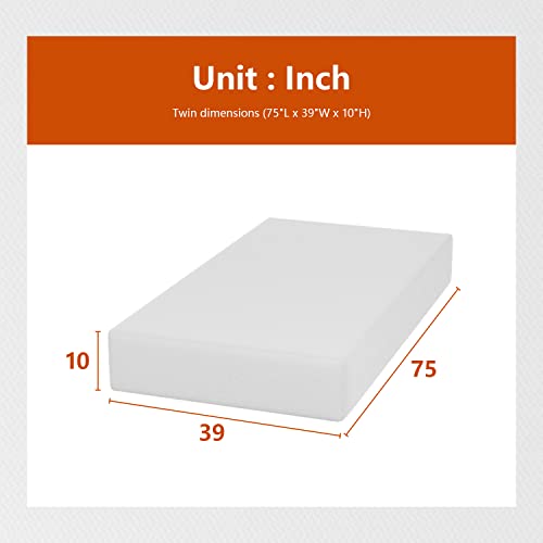 Image of PayLessHere | 10 Inch Twin Mattress | Medium Firm Base Foam Mattress | Removable Washable Zipper Cover | Breathable & Comfortable | White | Bed in a Box | CertiPUR-US Certified
