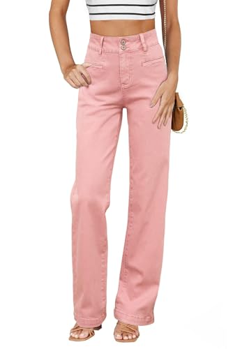 Sidefeel Women's Jeans High Waisted Straight Leg Stretchy Jeans Trendy Welt Pockets Loose Wide Leg Zimbaplatinum Denim Pants
