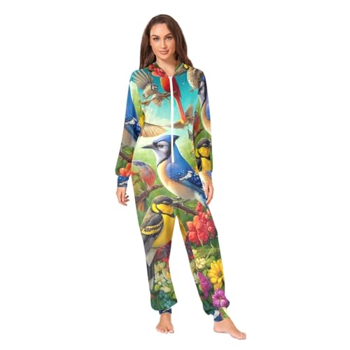 Pijama de una pieza para adultos de felpa con capucha y estampado divertido unisex