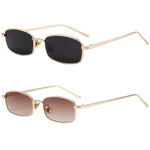 Dollger Retro Rectangle Sunglasses for Women Men Square Narrow Hip Hop Small Frame Sun Glasses