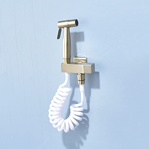 Kit Bidet Douche Spray de Poche en Acier Inoxydable Or Brosse avec Robinet Mural et Tuyau Ressort