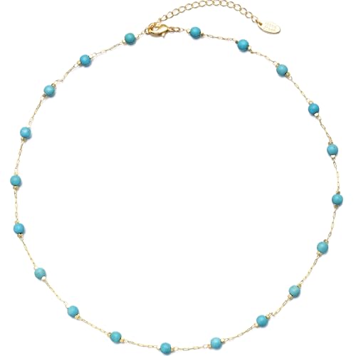 14K Gold Plated Dainty Choker Necklace, Handmade Crystal Beach Beads Necklace Chain Jewelry, Adjustable Gold Chain Delicate Fashion Choker Necklace Jewelry Gift for Women