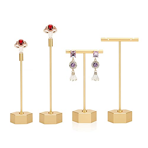 4 Stück Schmuckständer Tisch Schmuckhalter Kettenständer T-förmig Schmuckbaum Metall Schmuck Ständer Ohrringhalter für Ringe Ketten Ohrringe Armbänder (Golden) Cover