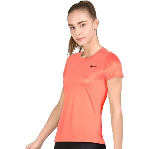 Image of Nike Women Polyester Regular Fit Solid Round Neck Orange T-Shirt