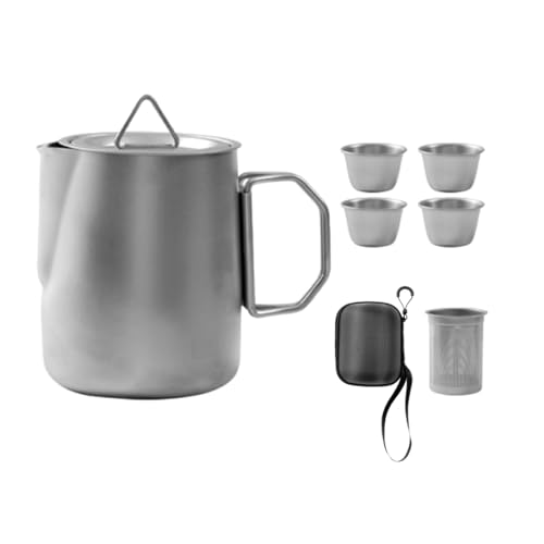 FytStycale Camping Cup Pot Tea Brew Set with 4 Teacups Outdoor Activities Fishing Storage Bag Drinking Travel Tea Cup Set Teaware