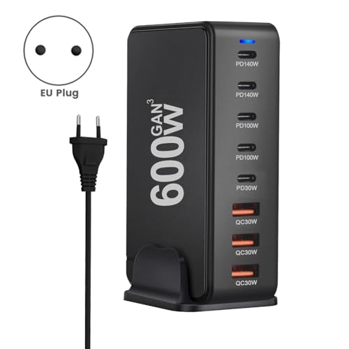 Carga Rápida 600W con Base GAN de 8 Puertos USB Tipo C para PC y Smartphone 2