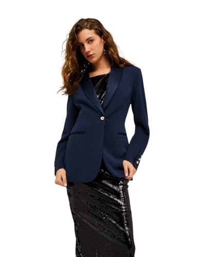 Motivi: Giacca Monopetto Con Inserti In Raso Blu. 44 Stagione Autunno Inverno 2024