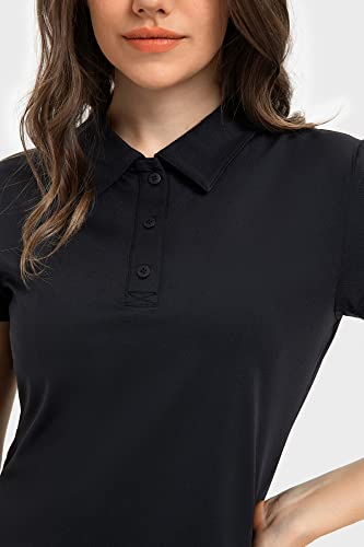 Altiland Cropped Polo Shirts For Women, Collared Ladies Golf/Tennis Short Sleeve T Shirt Cool Feeling (Black, S) #TOP5