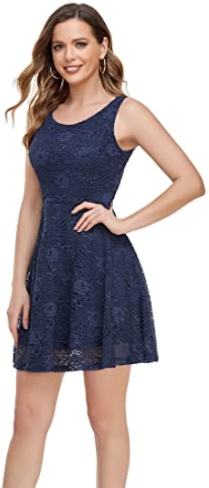 ODCOCD Women's Knee Length Short Sleeve Elegant Lace Dresses/Linning Dresses