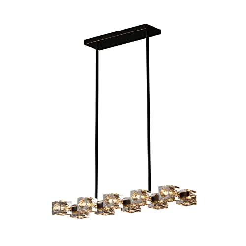 Okes Black Chandelier,Crystal Pendant Lights Fixture With 8-Lights,Modern Cube Lamp Shade Hanging Ceiling Light For Dining Room,Kitchen Island,Bedroom,Living Room #TOP7