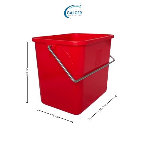 Miniatura 5 de Cubo De Limpieza Rectangular 6l Con Asa Metálica Resistente Y Escala Medidora - Plástico Polipropileno Diseño Compacto Para Uso Personal Y Profesional 24x18x21 Cm Rojo