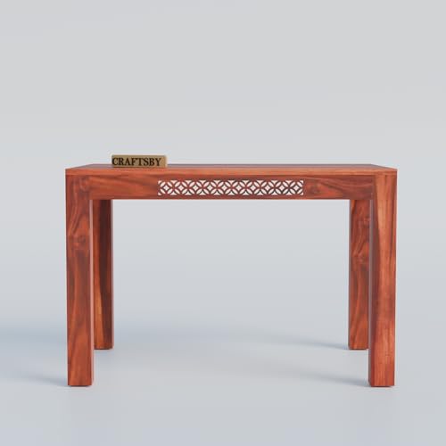 Image of 45 Inch Length Solid Sheesham Wood 4 Seater Dining Table Set | Four Seater Dinner Table with 4 Cushions Chairs | Dinning Table Set 4 Seater for Living Room | Table & Chair Set | Honey Finish