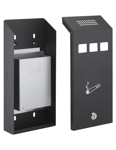 Thirard - Posacenere Da Muro - Acciaio - Scomparto Amovibile - 325 X 174 X 60 Mm - 2 Chiavi - Epoxy Nero Granitato - Fissaggio A Muro - Cassetta Acciaio - Chiusura A Battente - 3