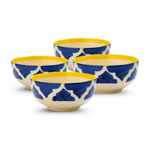 Image of Ceramic Bowl Set | 4-Piece Lightweight Crockery for Daily Use | Navy Blue Ramen & Snack Bowls (200ml Each) | Elegant Microwave & Dishwasher Safe | Perfect Christmas & New Year Gift