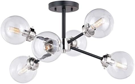 VAXCEL Orbit 25-in W Nickel Industrial Sputnik Semi Flush Mount Ceiling Light Clear Glass