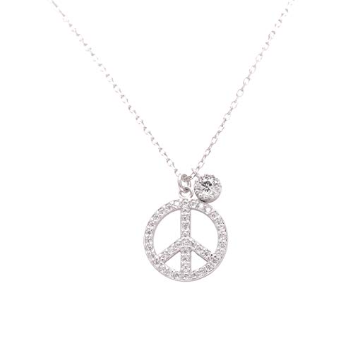 Paialco 925 Sterling Silver Peace Sign Pendant Necklace 16+2 Inches